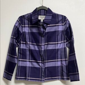 Emanuel Ungaro Vintage Purple Plaid Silk Shantung Button Up Blouse Small 4